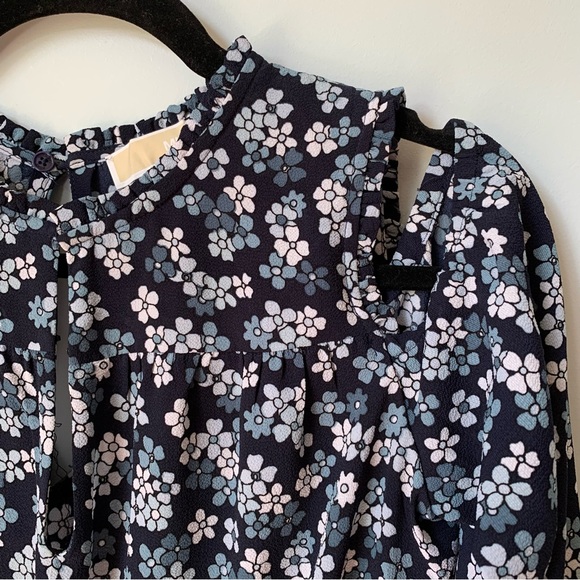 SIZE M MICHAEL KORS COLD SHOULDER FLORAL ROMPER KEYHOLE BACK LONG SLEEVE - Picture 7 of 11